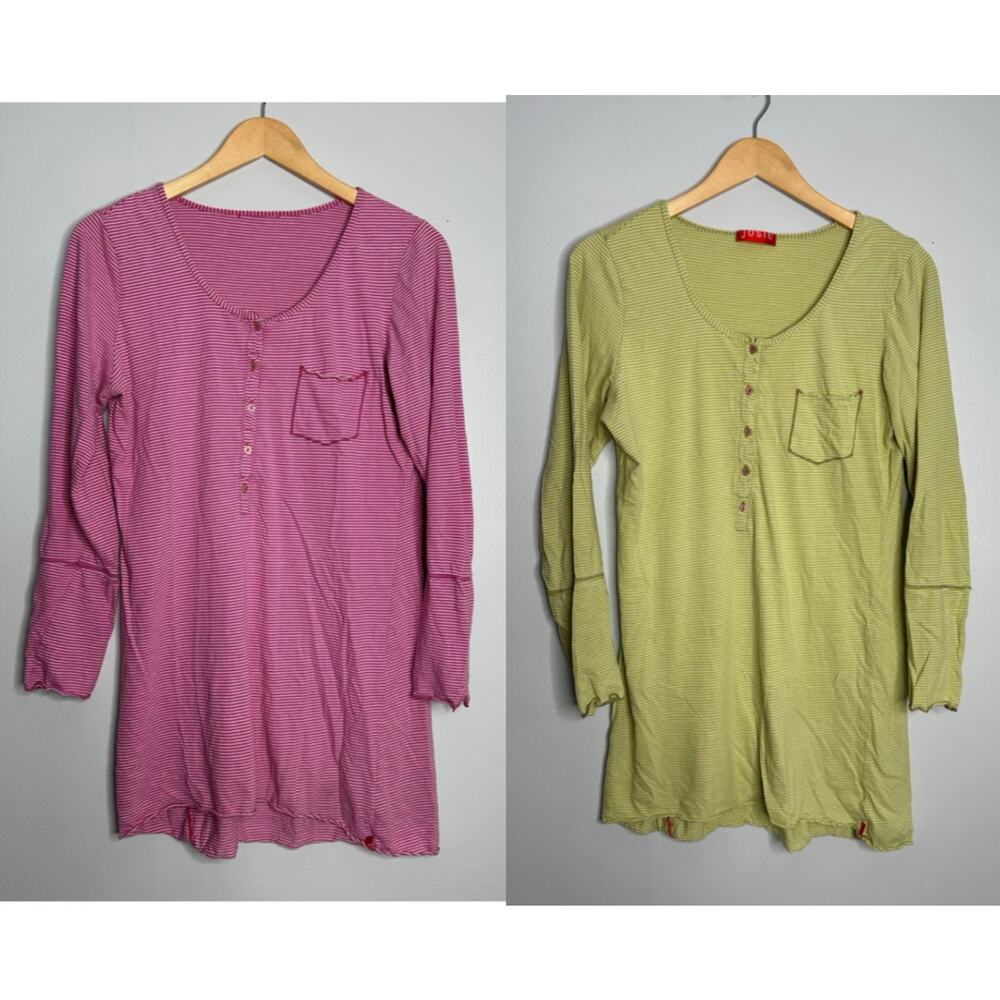 Josie Women's Lot of 2 Striped Green + Pink‎ Sleep / Long Dresses Tunics Medium